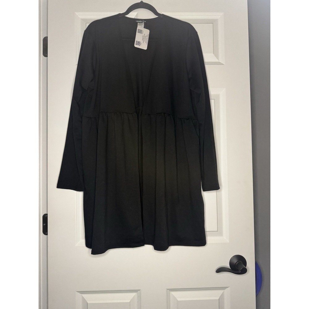 Hemish USA Plus Size Smocked Open Front Cardigan Sweater Black 1xl NWT 35